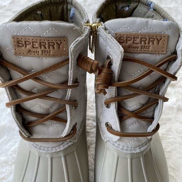 Sperry Womens Saltwater Duck Boot Size 7.5 Ivory Chevron Quilted Rain Snow Boots - Picture 4 of 15